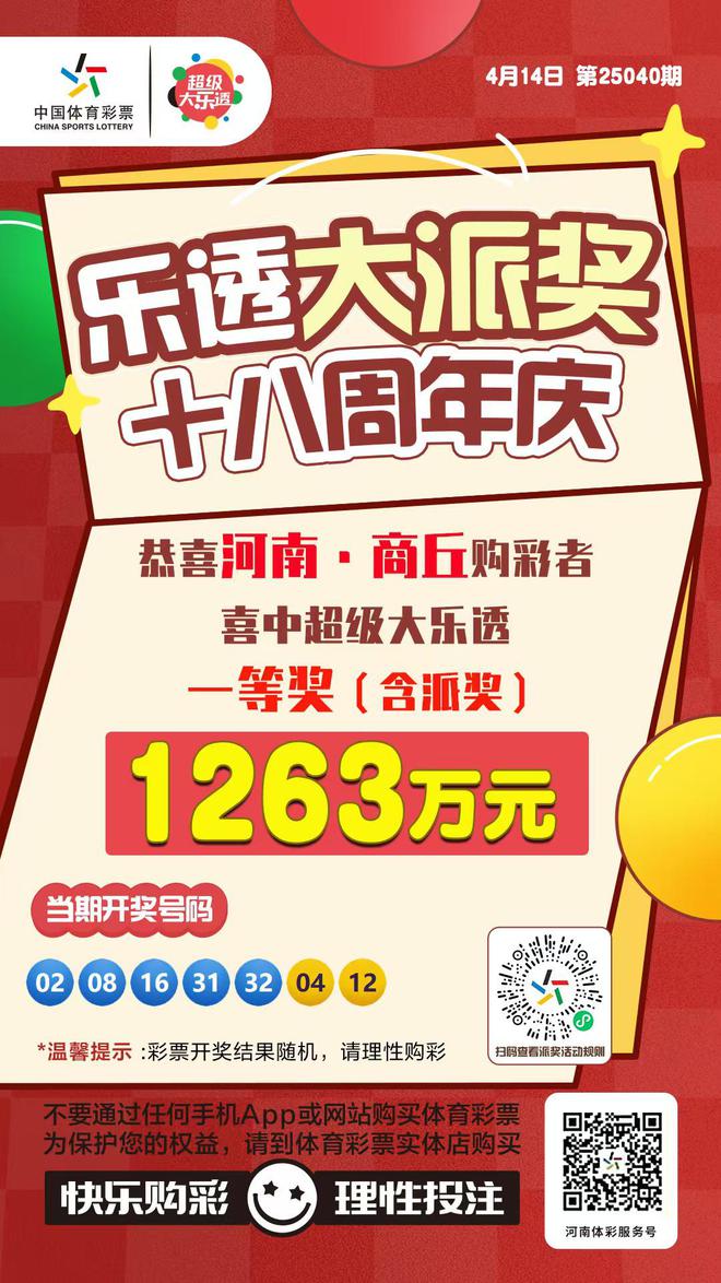 商丘购彩者喜中体彩大乐透一等奖1263万元(图1)