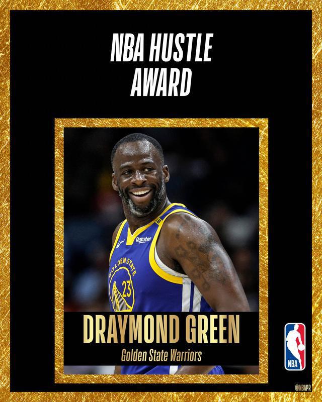 NBA官方：德雷蒙德-格林获得本赛季最佳拼搏奖(图1)